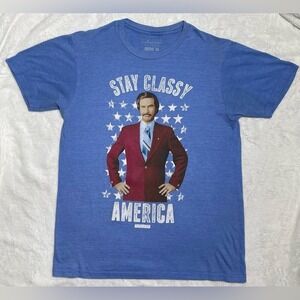 Anchorman Movie Blue T-Shirt "Stay Classy America" Mens Size Medium Will Ferrell